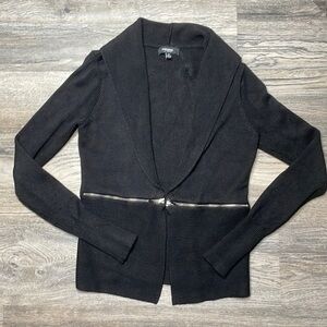 Premise Studio Women’s Black Cardigan with silver zipper detail, size xs